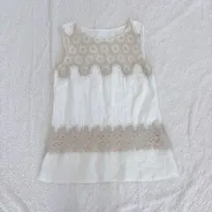 【大きいサイズ】ギャバジンケーティー リネン混 刺繍 ノースリーブ 日本製のサムネイル