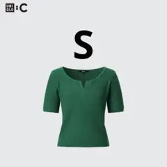 UNIQLO :C キーネックショートセーター 半袖ニットグリーン
