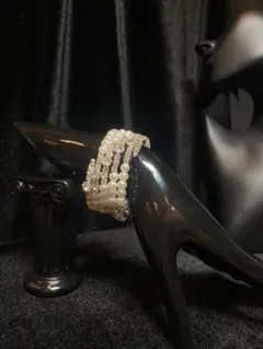 大会用 ステージブレスレット パール×ビジュー 腕周り15cm以下