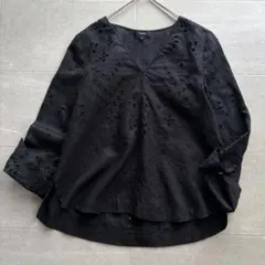 セオリー リネン 100% カットワークレース 刺繍 ブラウス 黒のサムネイル