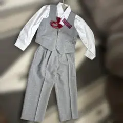 キッズ　スーツ　パンツ　ベスト　シャツ　ネクタイ　4点セット　ライトグレー