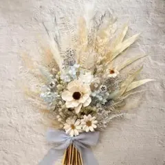 ブルーホワイト ブートニア付き・ドライフラワー・ウェディングブーケ・前撮り