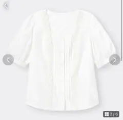 ホワイト レース装飾 パフスリーブシャツ　GU