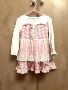 ［美品］クーラクール　ピンク チェック柄 ワンピース 90cm マイメロ