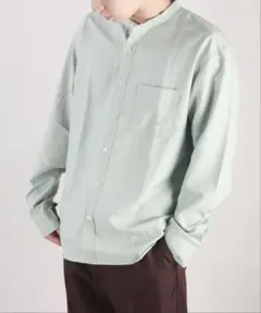 WESTSEA バンドカラー長袖とろみシャツ 襟なしシャツ