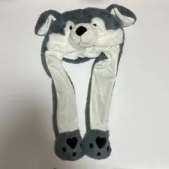 【SHEIN】シーイン マフラー付き帽子 アニマル 犬 グレー フリース 帽子
