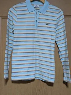 LACOSTE 長袖ポロシャツ 44 水色 ストライプ