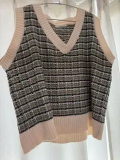 チェック柄 ニットベスト