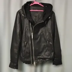美品✨NO ID. ラムバフィングフーデッドBLZ レザージャケット M 黒