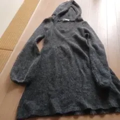 TRANS POSON フード付きグレー長袖チュニック