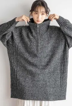 【LOWRYS FARM】ハイZIPミックスニットワンピース