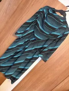 黒と青のストライプ ワンピースレトロ古着