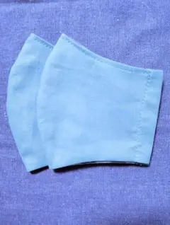 L 　男女兼　(ブルー無地　)　布マスク2枚組 ・裏ダブルガーゼ