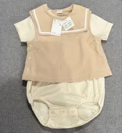 セーラー襟付きベビー服セット 80cm ベージュ　新品未使用