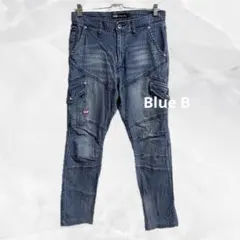 b958【ワークマン/ブルービー】ストライプデニム ストレッチカーゴジップ多機能