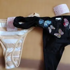 SEXY 黒ベージュと白のストライプ Tバック