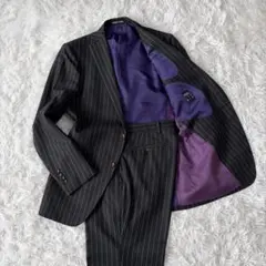 美品　PERSON’S FOR MEN ブラック　ストライプ　スーツ　派手裏地のサムネイル