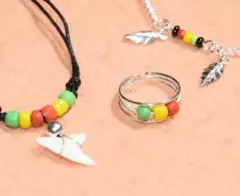 ラスタカラーアクセサリー３点セット★トゥリング★ネックレス★アンクレット★Ｗ６９