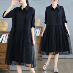 Aラインワンピース 切り替え ゆったり 気質満点 絶対欲しい 着痩せ 無地