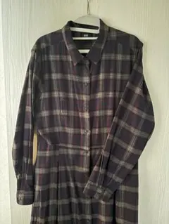 【ユニクロ】チェック柄 長袖シャツワンピース