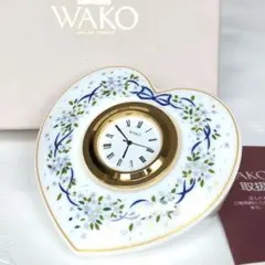【美品】銀座和光 WAKO ハート型 置時計 陶器製 白 花柄 ホワイト