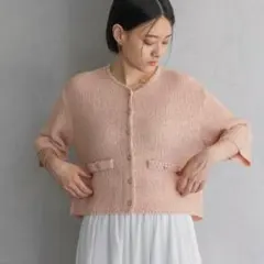A part by　ラメツィードニットカーディガン　半袖　ピンクのサムネイル