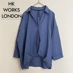 HK WORKS LONDON スキッパーシャツ ブルー ストライプ Lサイズ