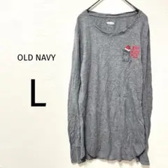 OLD NAVY クリスマス　犬　プリント　長袖　Tシャツ　 L グレー　パグ