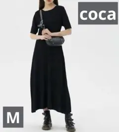 coca コカ バック パール サマーニット フレア ワンピース ブラック 黒