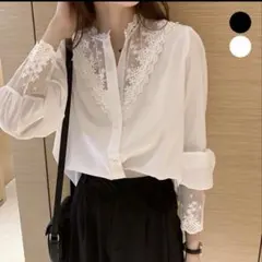 新品　未使用　ブラウス　刺繍　レース付きホワイトシャツ
