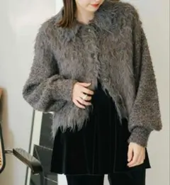 kastane ウェーブ起毛クロップドニット ブラウン