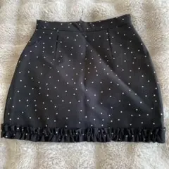ドット柄 フリル ミニスカート ブラック