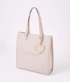 【LouLoumei 】ハートチャーム付きトートバッグ ベージュ
