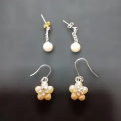 花形ビーズピアスとパールピアスセット
