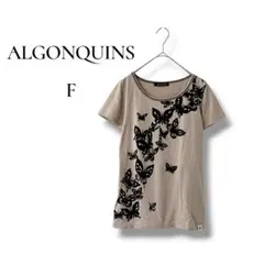 ALGONQUINS 半袖カットソー F ベージュ 蝶々プリント コットンのサムネイル