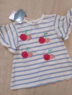 フタフタ さくらんぼ ボーダー 半袖Tシャツ カットソー 立体 綿100のサムネイル