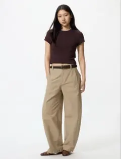 UNIQLO ジャージーバレルレッグパンツ ベージュ S 標準丈