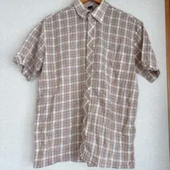 【海外古着】　茶色 チェック 半袖シャツ 41T トップス　柄物