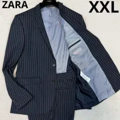XXL ZARA スーツ セットアップ ネイビー ストライプ ビジネス シングル