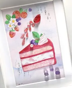 ブルーベリーケーキ スイーツ 原画 インテリア シーグラスアート 玄関飾り 置物