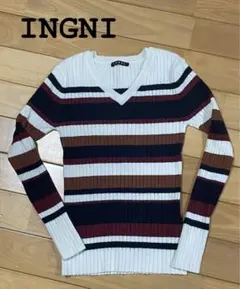 INGNI マルチボーダーニット リブニットカットソー Vネック 長袖