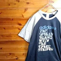 adidas　アディダス　半袖Tシャツ　ラグラン袖　ロゴ　英字　カジュアル　L