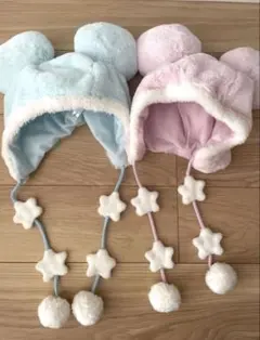 【最終お値下げ】ミッキー耳付きフリース帽子（ピンク・水色）