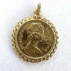 エリザベス女王 コインペンダントトップ ゴールド ロープ 1ペニー N7