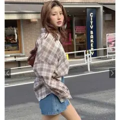 チェック柄オーバサイズシャツ