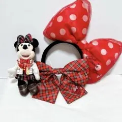 希少　ディズニー　ミニー　ぬいぐるみ　キーホルダー　カチューシャ　リボン　スクバ