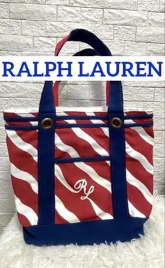 [美品]RALPH LAUREN HOMEキャンバストートバッグ赤×白×ネイビー