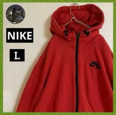 ナイキNIKE ワンポイント 刺繍 フルジップパーカー サイドスリット 褪色 赤