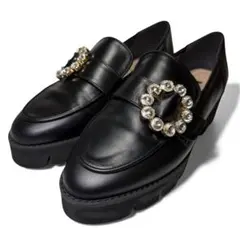 【美品】DIANA ダイアナ ローファー 黒 ビジュー レザー　厚底