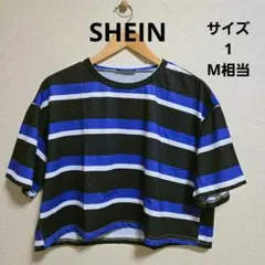 SHEIN クロップド Tシャツ ボーダー 【青/黒/白】サイズ1 M相当